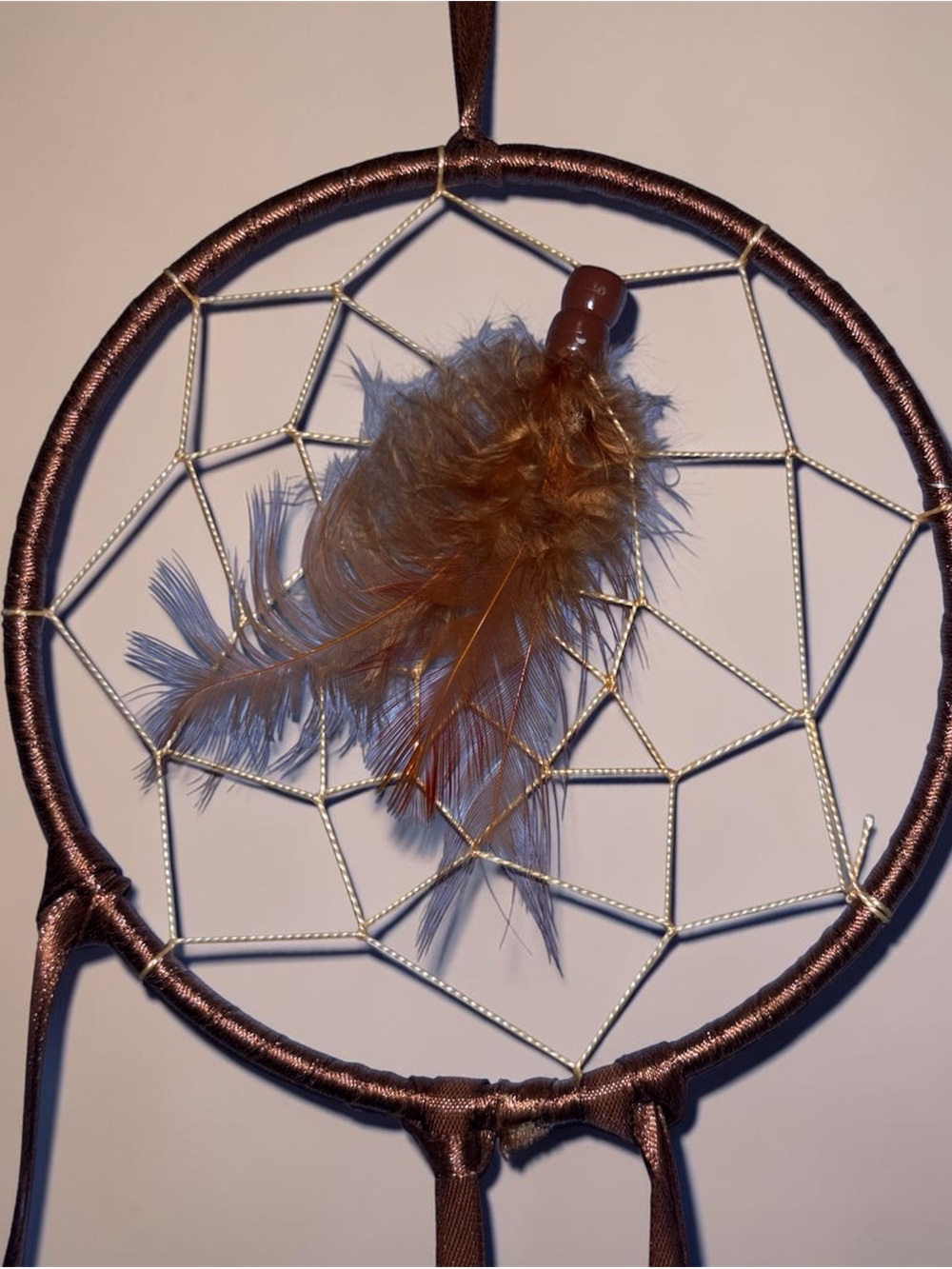 Vintage Brown Feather Dreamcatcher Boho Wall Hanging Decor Wood Beads - Picture 2 of 6